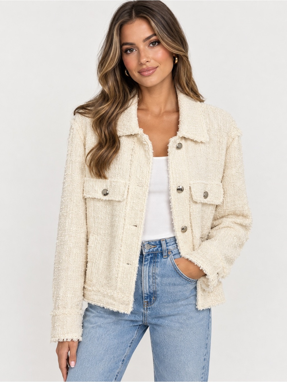 NWT Zara Cream Jacket with zippered pockets- Size S